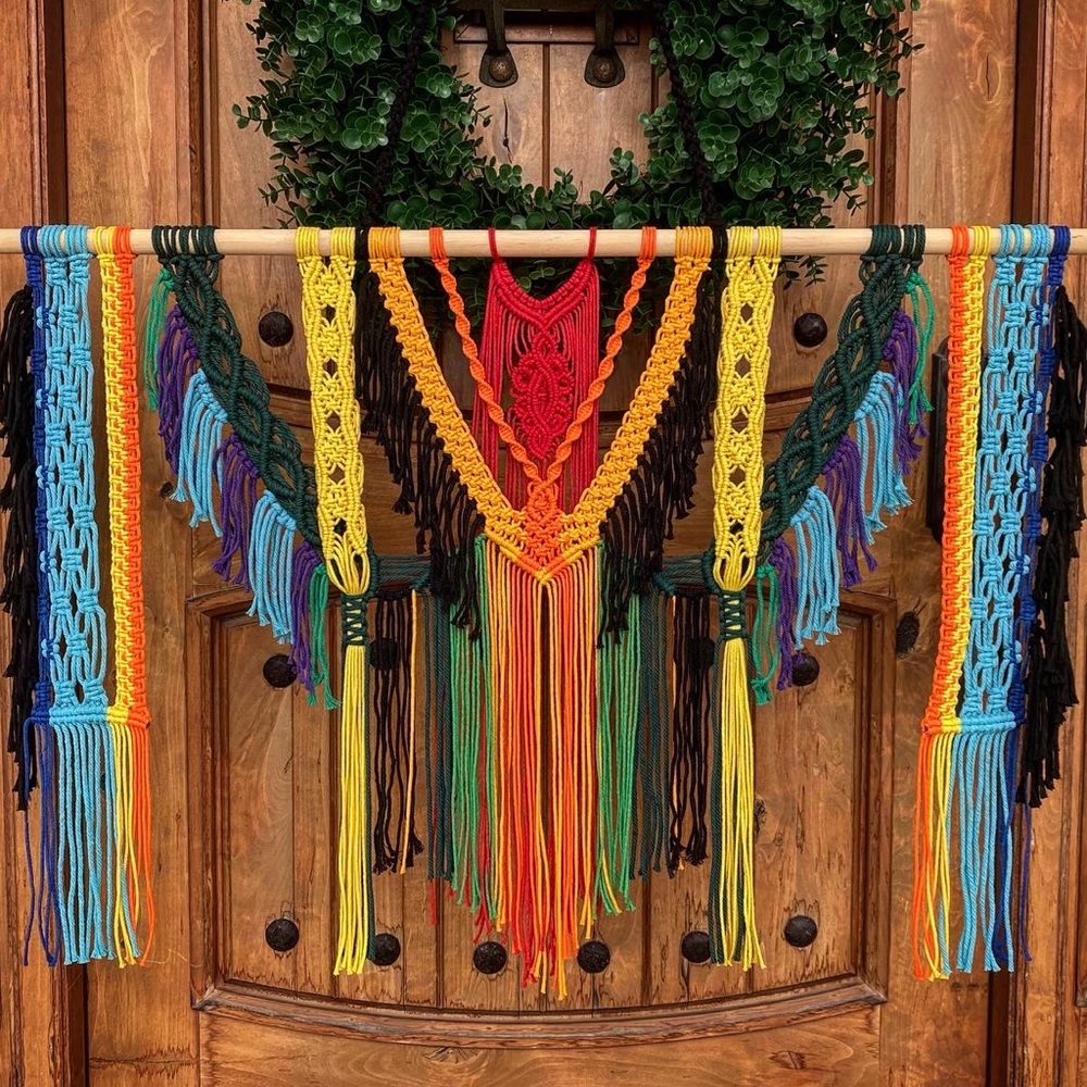 Handmade Macrame Wall Hanging Backdrop Rainbow Art